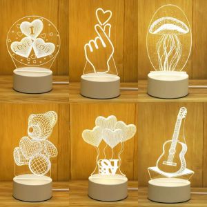 מנורת שולחן "רומנטית ואהובה" בעיצוב 3D אקריליק עם תאורת LED