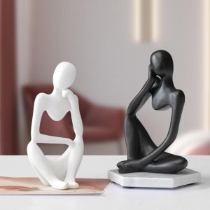 Abstract Thinker Statue Resin Sculpture Miniature Figurines Thinker Character European Style Office Home Decoration Accessories - 