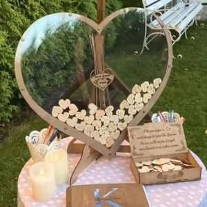 חתונת ספר אורחים אלטרנטיבי-חתונה תפאורה-Drop לב ספר אורחים חדש עץ לב בצורת אורח זרוק תיבה 60 לבבות תיבה