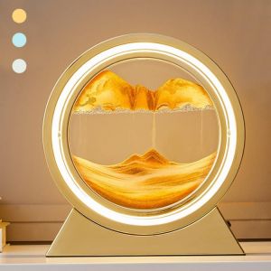 כל-בו Online אקססוריז לעיצוב הבית 3D חול LED מנורת 360 ° נע חול אמנות שולחן מנורת Sandscapes חול טובעני לילה אור סלון אביזרי בית תפאורה מתנות