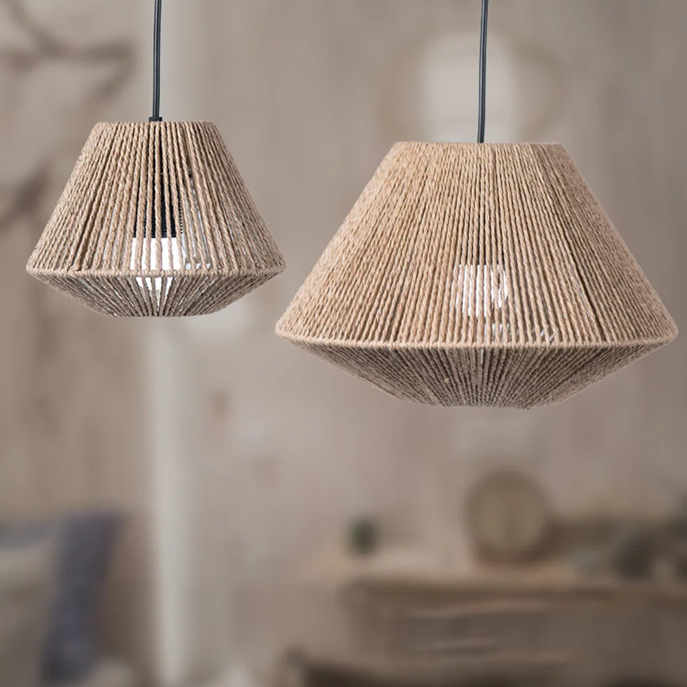 1pc Rattan Lamp Geometric Shade Light Cover Chandelier Hanging Wicker Woven Fixture Rustic Decorative Weave Basket