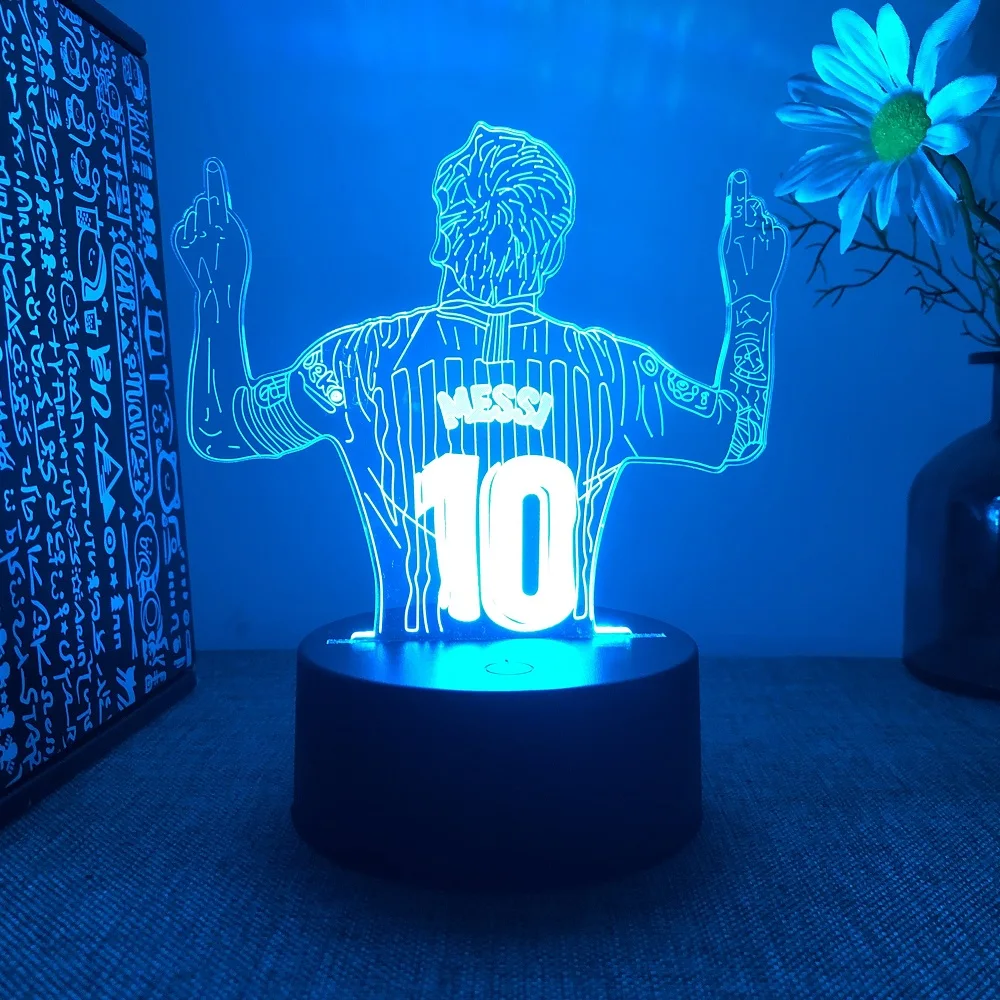 3D Night Light Football Character Messi USB Black Touch Colorful Remote Control 16 Colors Fan's Gift Birthday Christmas Gift