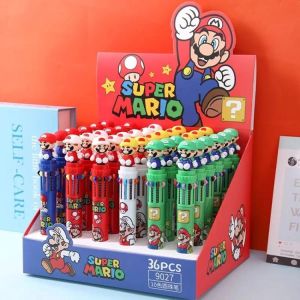 מלונופש חוזרים ללימודים 36pcs Super Mario Cartoon 10 Colors Ballpoint Pen Cute Cartoon Gel Pen Student Supplies Stationery Wholesale